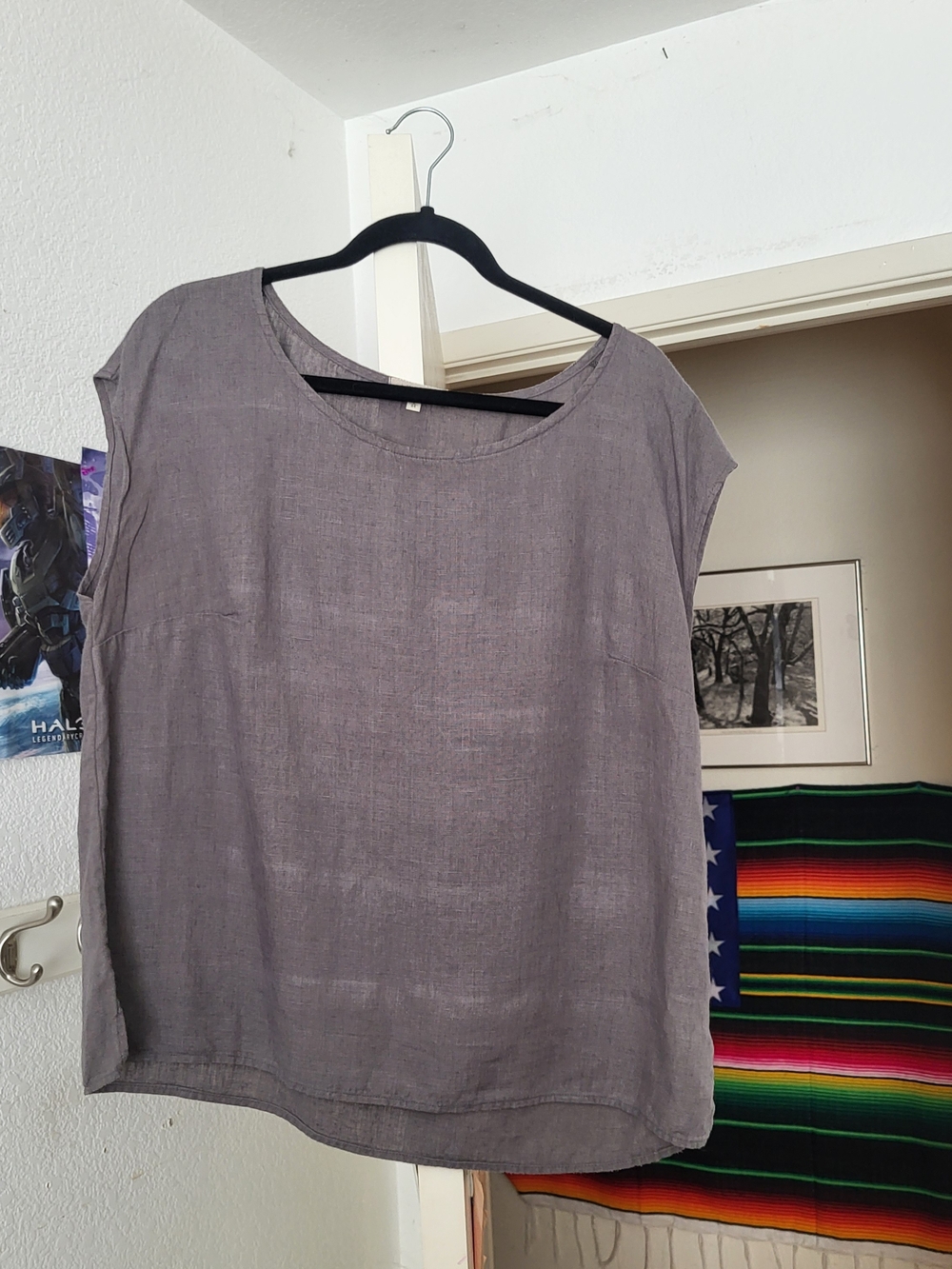 LinenID Lightweight Gray 100% Linen Cap Sleeve Top, Like New